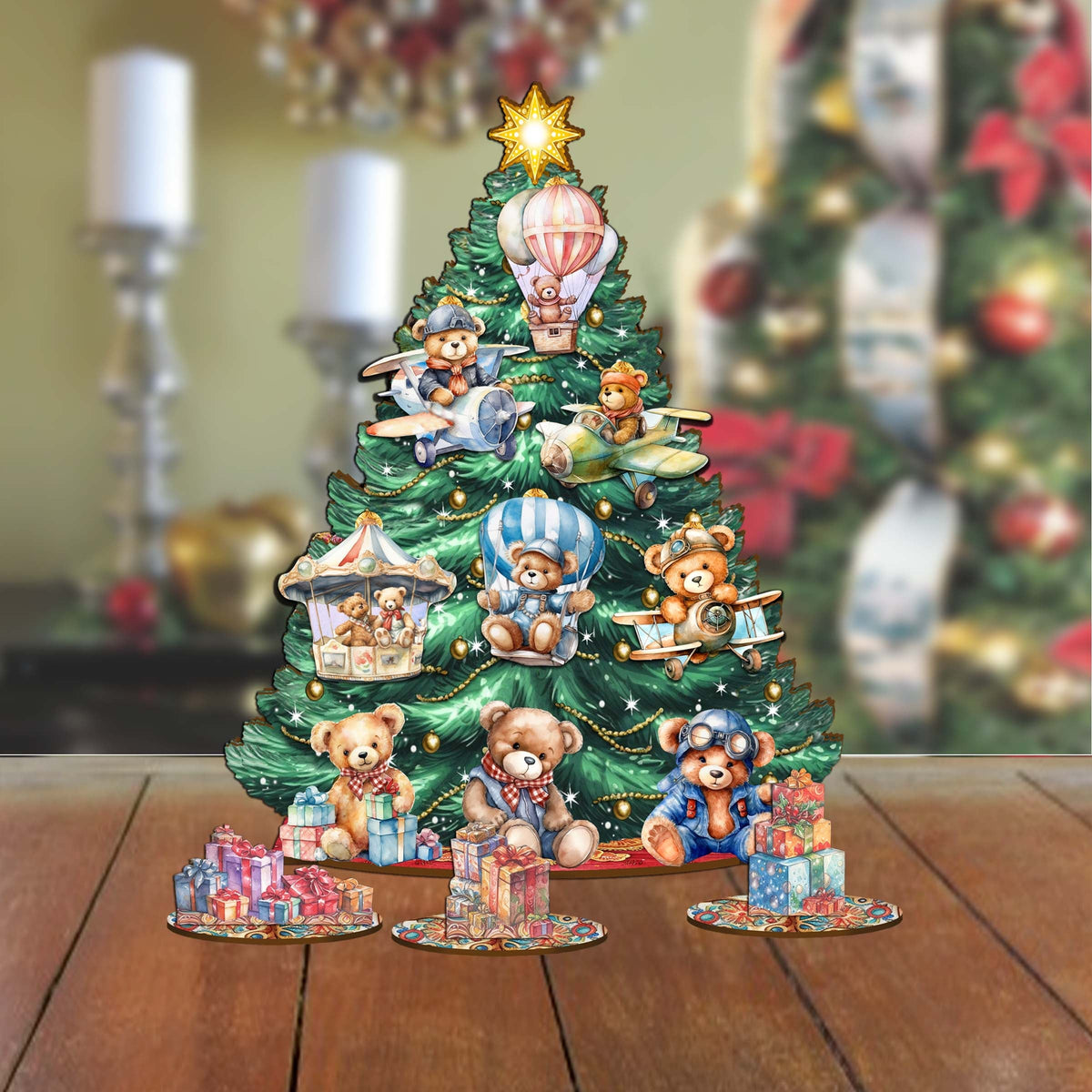 Teddy Bear Christmas Tree Eco Wood Set by G.DeBrekht Christmas Decor
