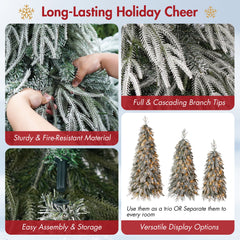 Snowy Cascading Christmas Trees 3-Piece Set with Flocked Hinged Branches - White