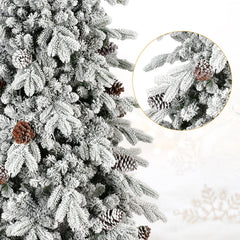 9 Ft Flocked PE/PVC Christmas Tree with Real Pine Cones - Snowy Finish