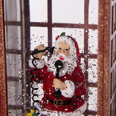 Christmas Lighted Water Spinning Phone Booth with Santa On Phone - Red & White