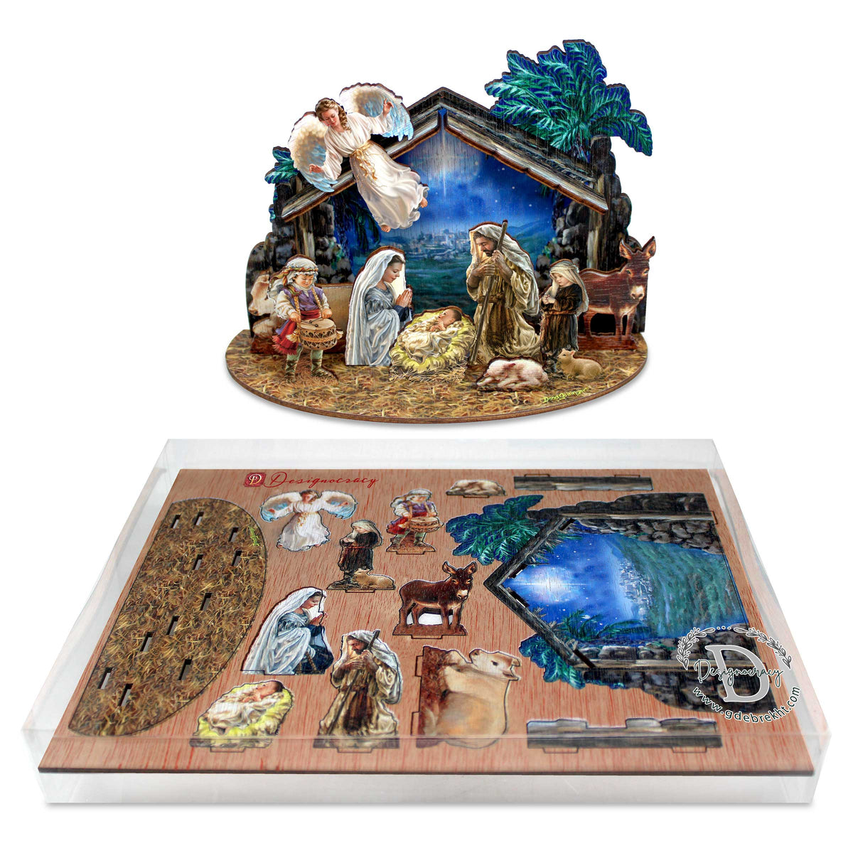 Nativity with Angel Decorative Village Eco Wood Set by D. Gelsinger Nativity Holiday Decor - 852760