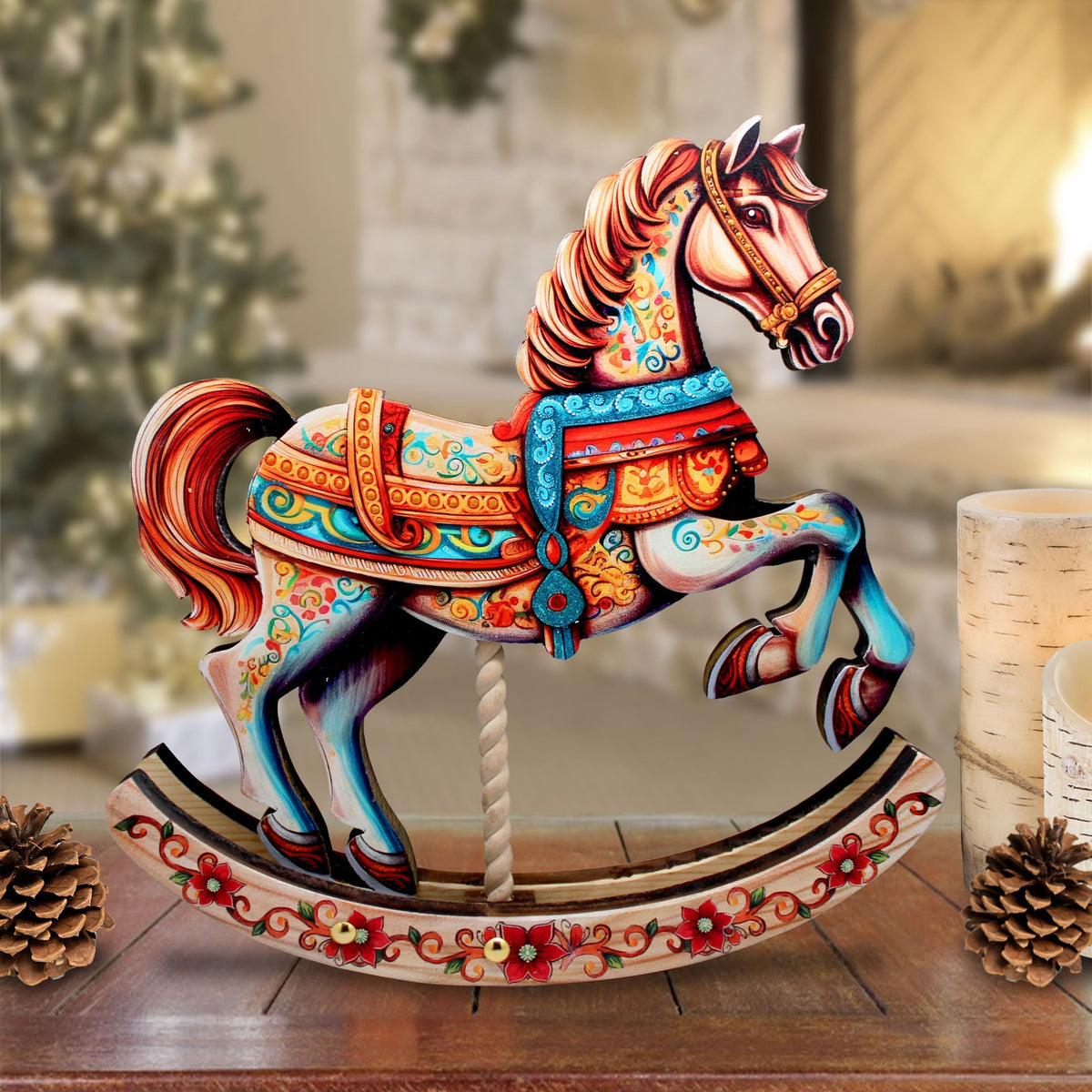 Carousel Horse Decorated Centerpiece - Limited Edition Wooden Figurine by G. Debrekht - Christmas Decor - 89319