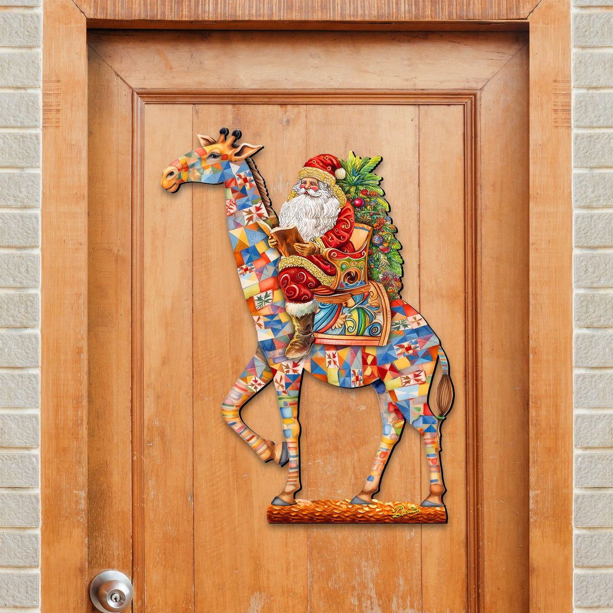 Santa's Giraffe Adventure Holiday Door Decor by G. Debrekht - Santa Snowman Decor