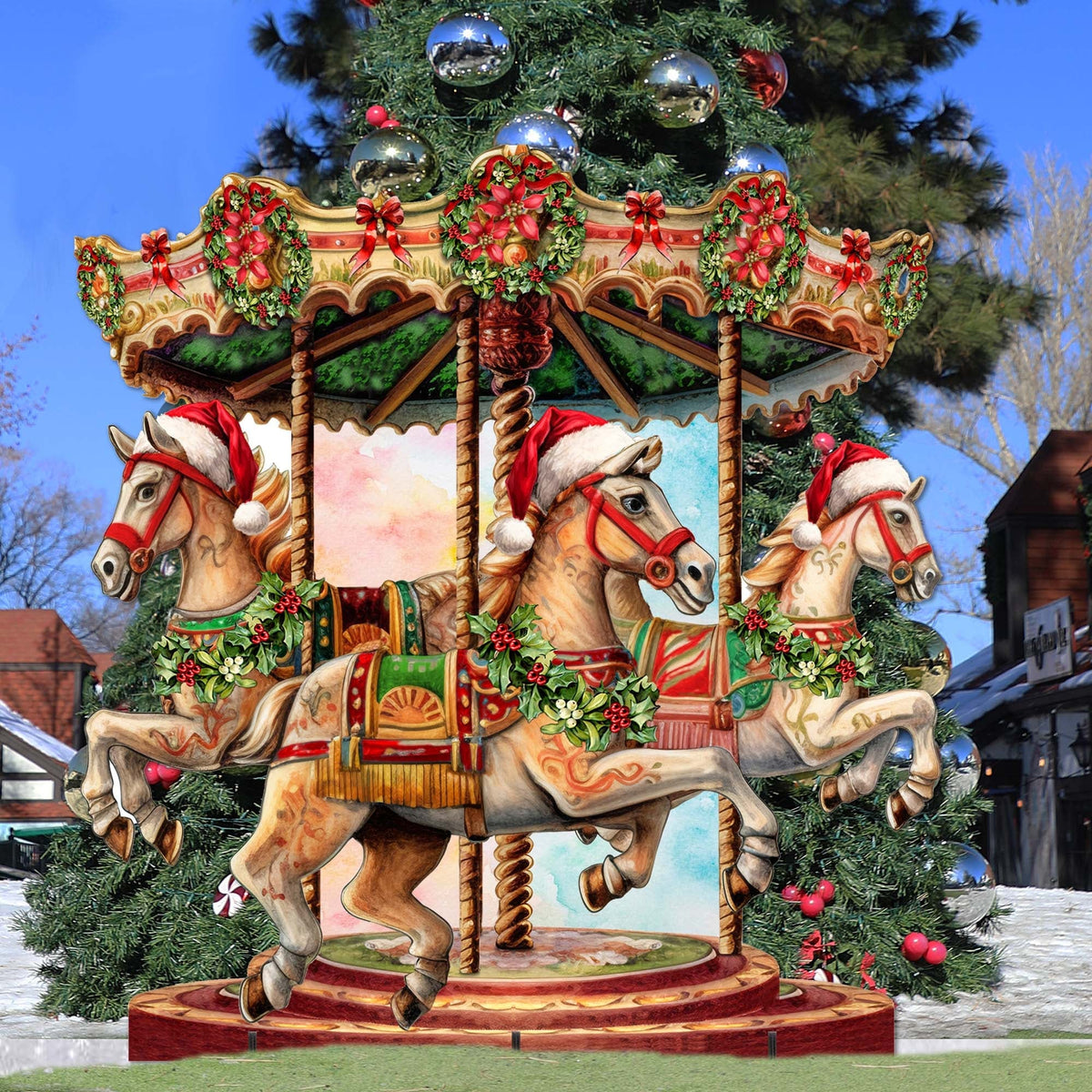 Christmas Carousel Outdoor Decor by G. Debrekht - Christmas Santa Snowman Decor - 8611030F