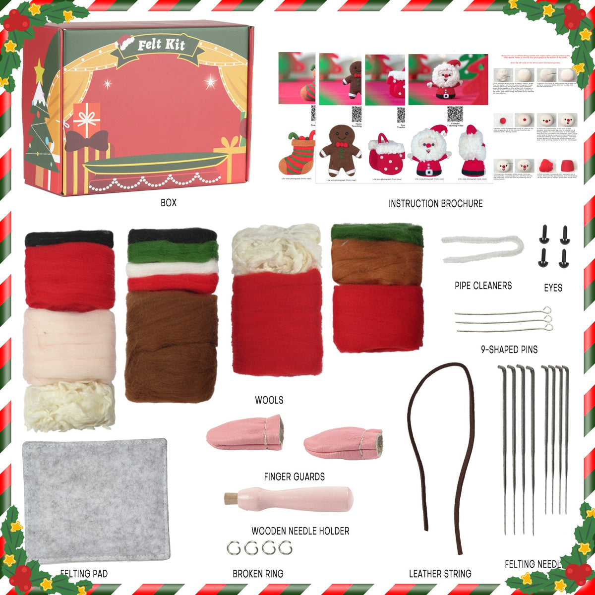 Santa Gingerbread Stocking and Mitten Christmas Needle Felting Kit by Wizardi F07N8-Z-10