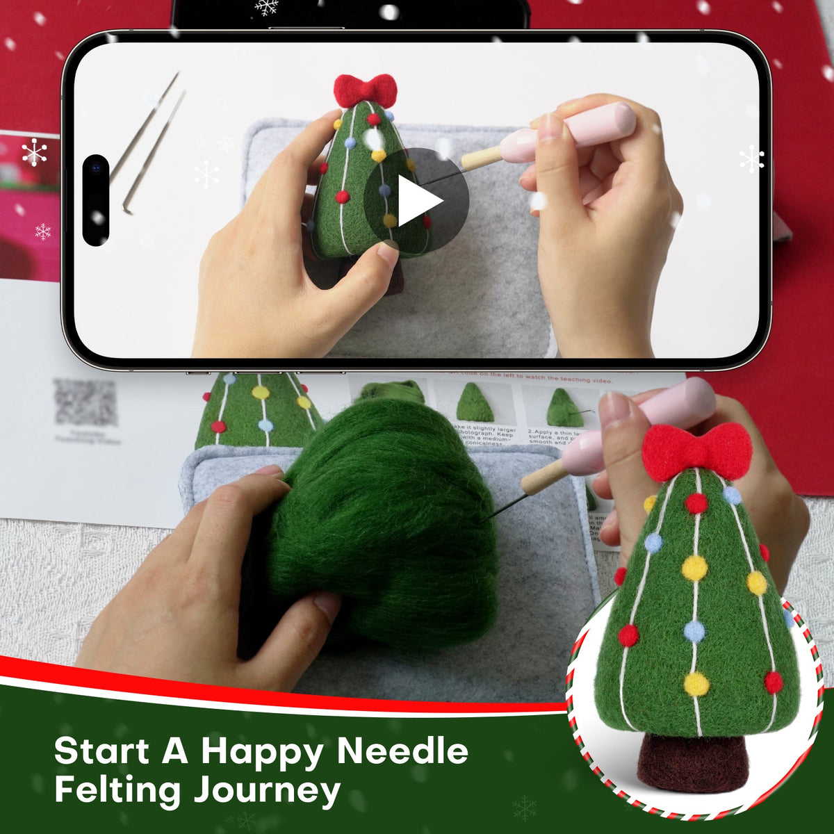Christmas Tree Bells Reindeer and Snowman Needle Felting Kit by Wizardi F07N8-Z-11