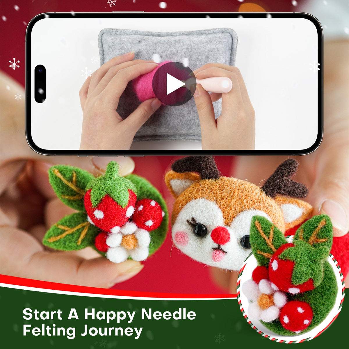 Antler Hair Clip and Brooch Christmas Needle Felting Kit