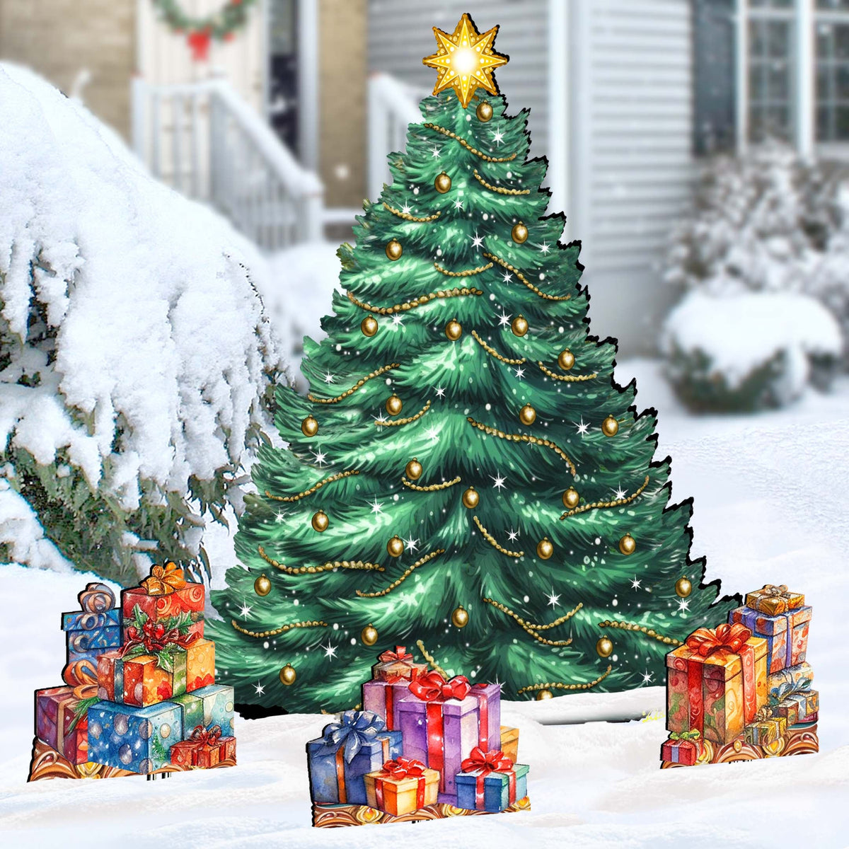 Christmas Tree Set Outdoor Indoor Décor Wooden Christmas Decoration by G. Debrekht Christmas Décor