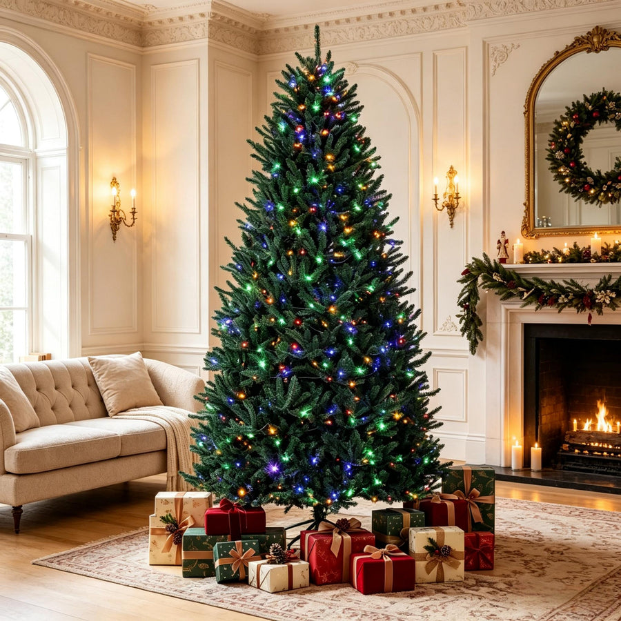 9 FT Prelit Colorado Christmas Tree with 880 Pre-Strung Lights - Green
