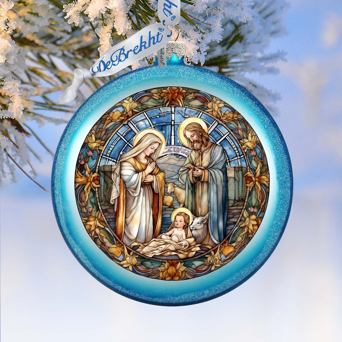 A Blessed Gathering - Holy Family Nativity Ball Glass Ornament by G. Debrekht - Nativity Holiday Decor