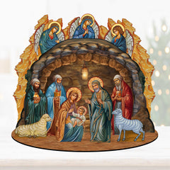 Orthodox Nativity Scene with Angels Decorative Village Eco Wood Set by G. Debrekht Nativity Holiday Decor - 852762