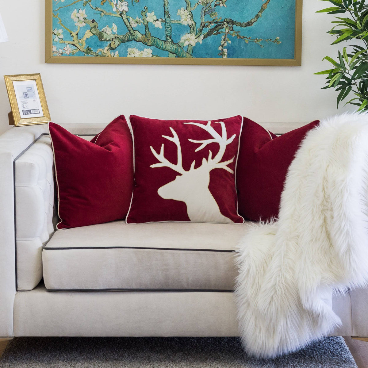 Holiday Reindeer Velvet Accent Pillow 20x20 with Festive Reindeer Design – Multiple Colors
