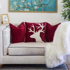 Holiday Reindeer Velvet Accent Pillow 20x20 with Festive Reindeer Design – Multiple Colors