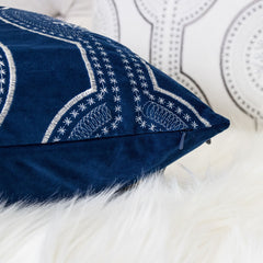 Holiday Velvet Pillow with Embroidered Snowflakes - Blue