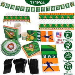 171Pcs Baseball Party Supplies Kit Baseball Birthday Party Disposable Dinnerware Set Baseball Themed Party Tableware Decorations Cups Plates Napkins S