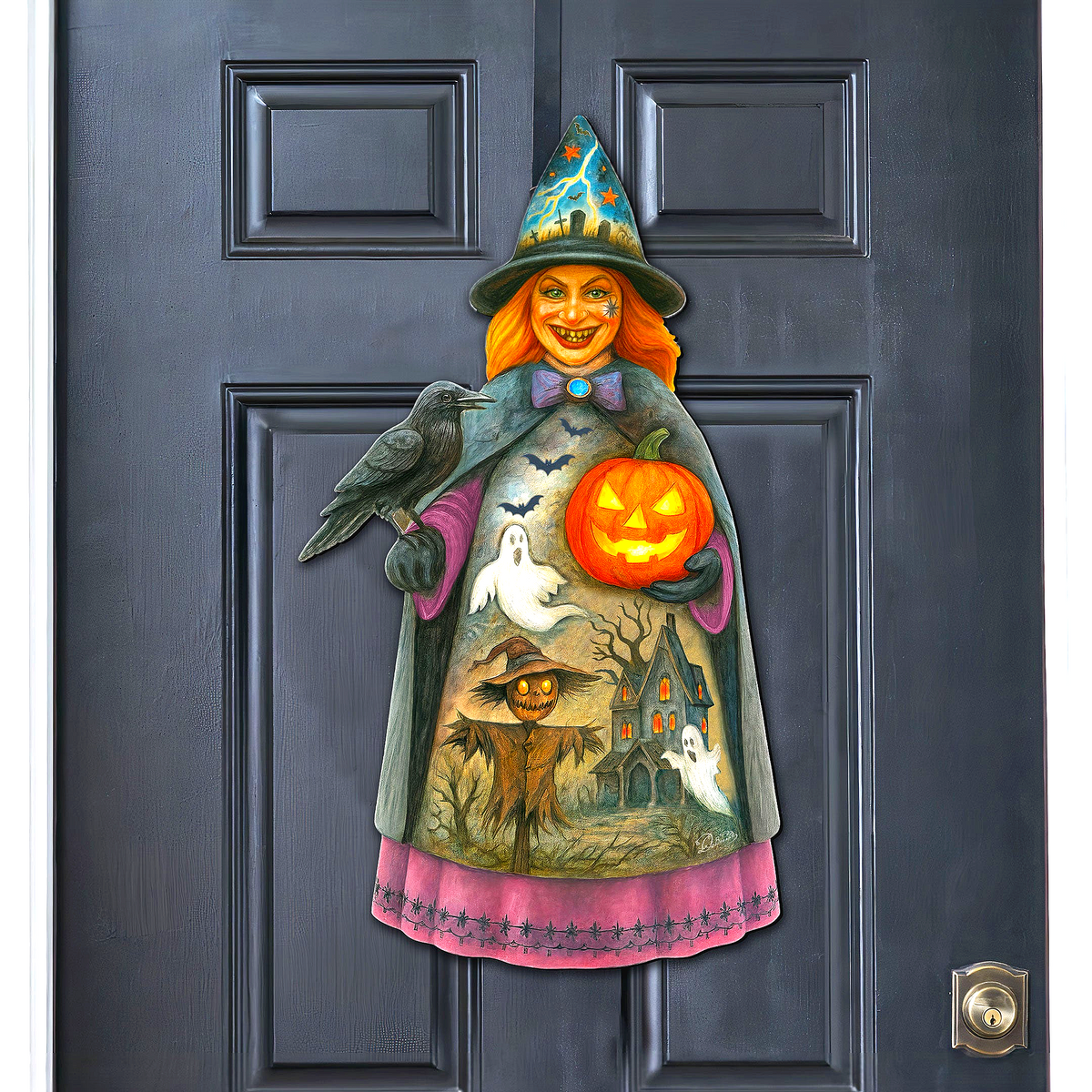 Halloween Witch Door Hanger – Handcrafted Wooden Door Decor by G. DeBrekht