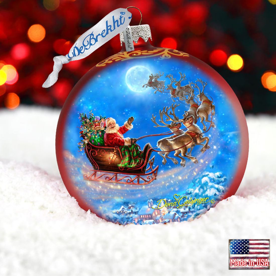 Santa Magical Flight Glass Ornament by D. Gelsinger - Christmas Santa Snowman Decor - 71116-1314