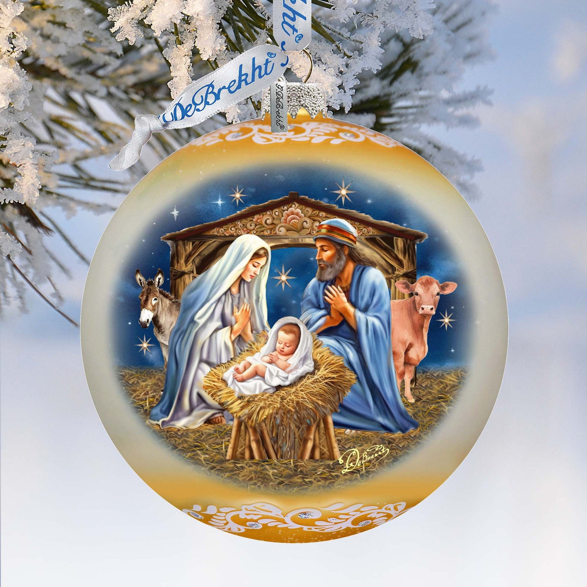 From Stable to Savior Lg Glass Ornament by G.Debrekht - Nativity Holiday Decor - 73956G