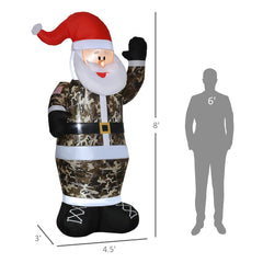 8' Camouflage Santa Christmas Inflatable with LED Lighting - Green