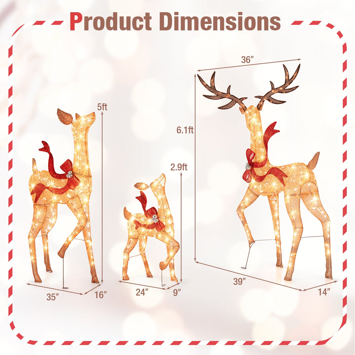 3-Piece Pre-Lit Christmas Deer Family Set