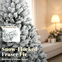 6 Ft Pre-Lit Flocked Fraser Fir Artificial Christmas Tree with Warm White LEDs - Snowy Flocked Finish