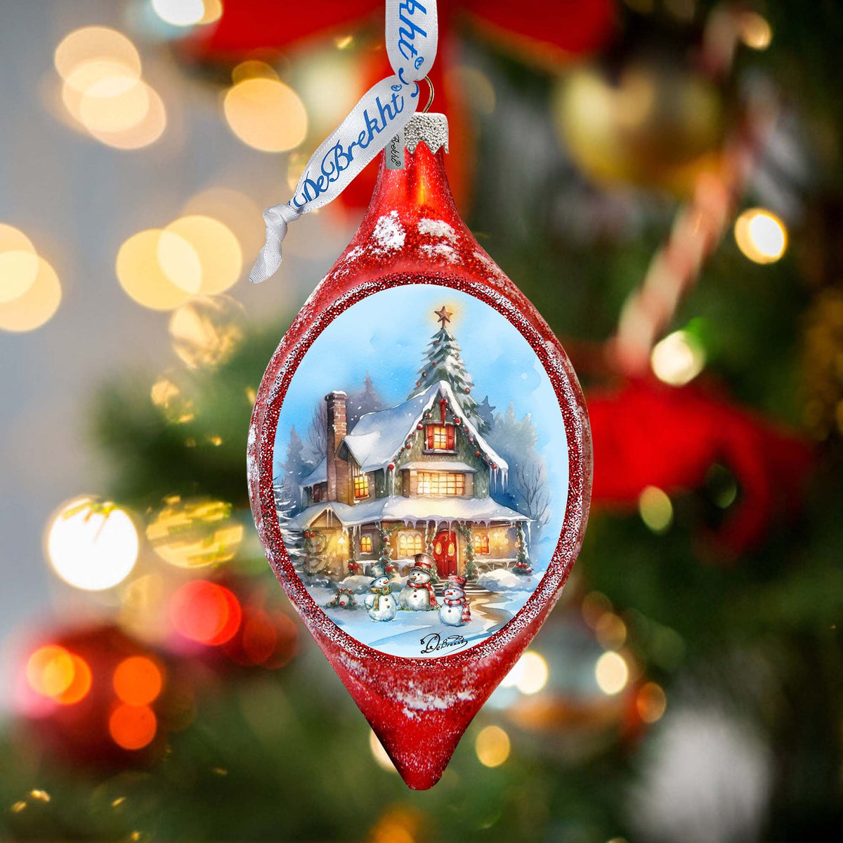 Christmas Cottage Drop Glass Ornament by G. Debrekht Christmas Santa Snowman Decor - 757-042