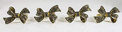 Fennco Styles Stunning Crystal Bowknot Gold-Plated Napkin Rings Wedding Holiday Table Decoration - Set of 4