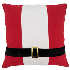 Fennco Styles Santa Belt Design Decorative Throw Pillow 18" W x 18" L – Red Festive Cushion for Christmas, Holiday, Couch, Sofa, Bedroom, Office and Living Room Décor