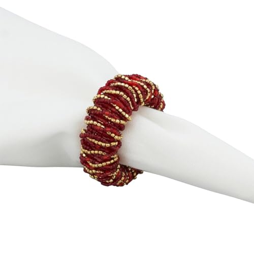 Fennco Styles Hand Beaded Decorative Napkin Rings, Set of 4 - Silver Glass Beads Napkin Holders for Home, Dining Table, Banquet, Christmas, Holiday Décor and Special Occasion