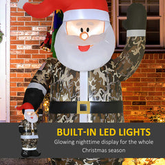 8' Camouflage Santa Christmas Inflatable with LED Lighting - Green