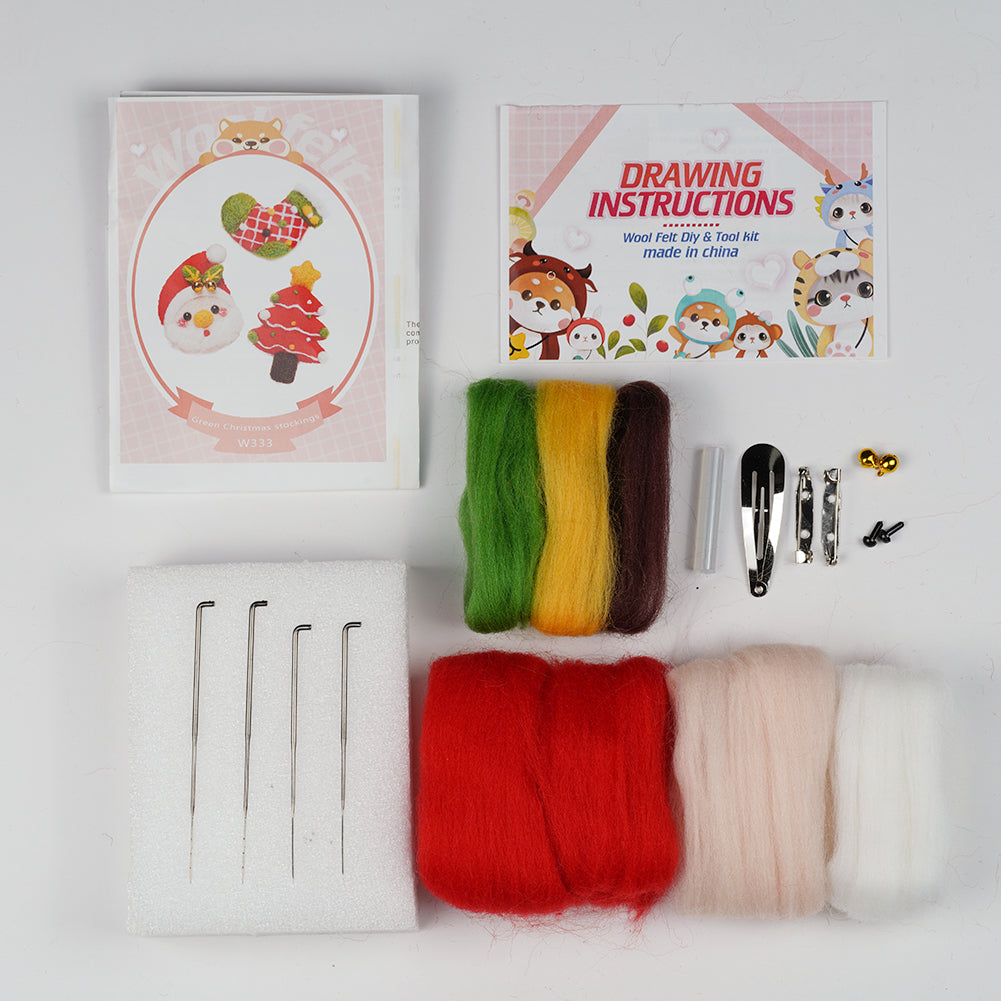 Santa Stocking and Tree Brooch Christmas Needle Felting Kit by Wizardi F07N8-W333
