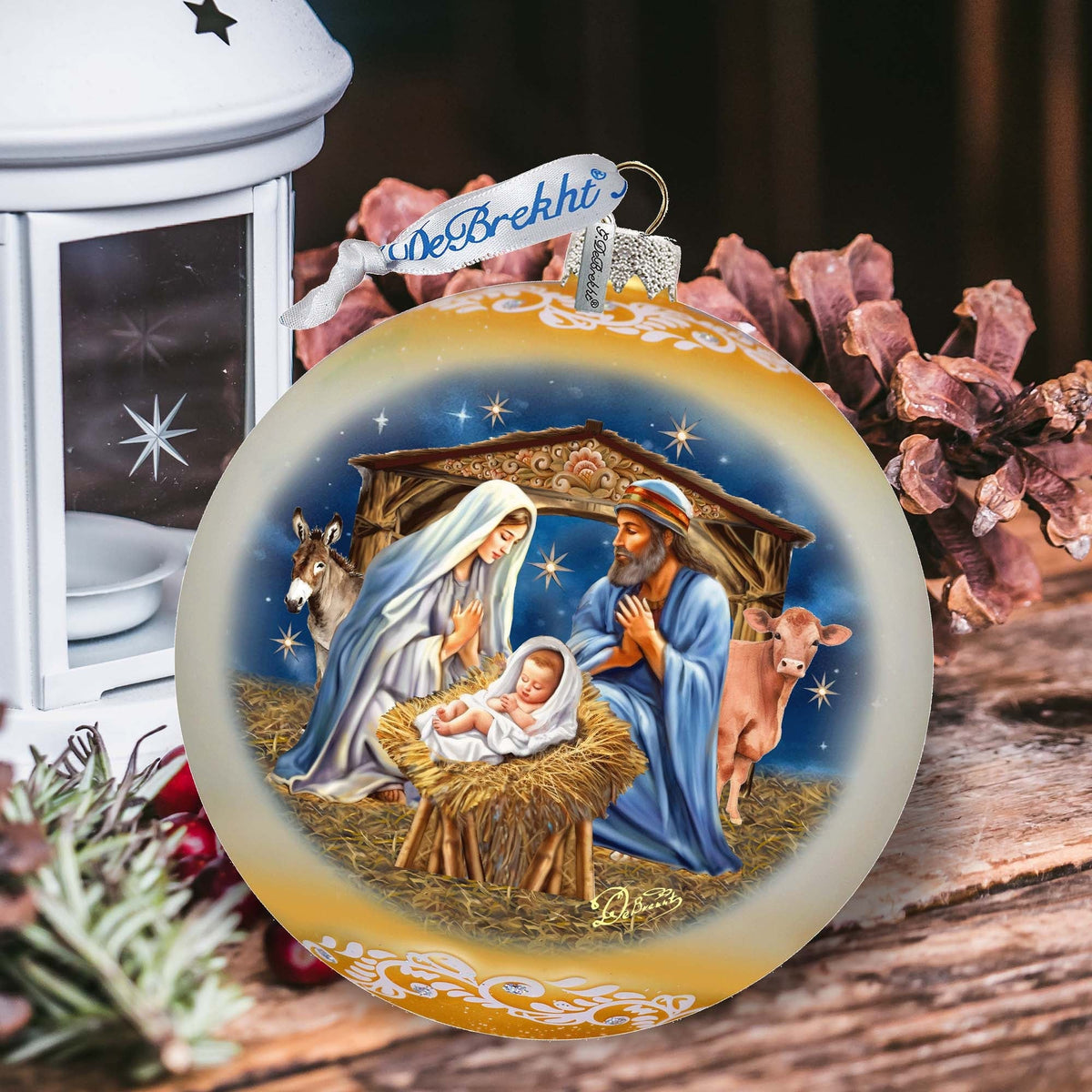 From Stable to Savior Lg Glass Ornament by G.Debrekht - Nativity Holiday Decor - 73956G