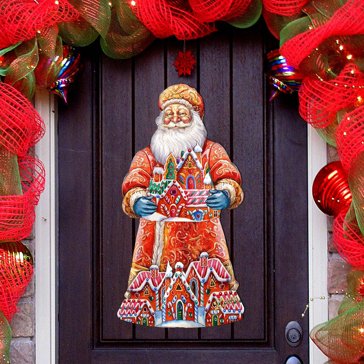 Santa and the Gingerbread House Holiday Door Decor by G. Debrekht - Christmas Santa Snowman Decor