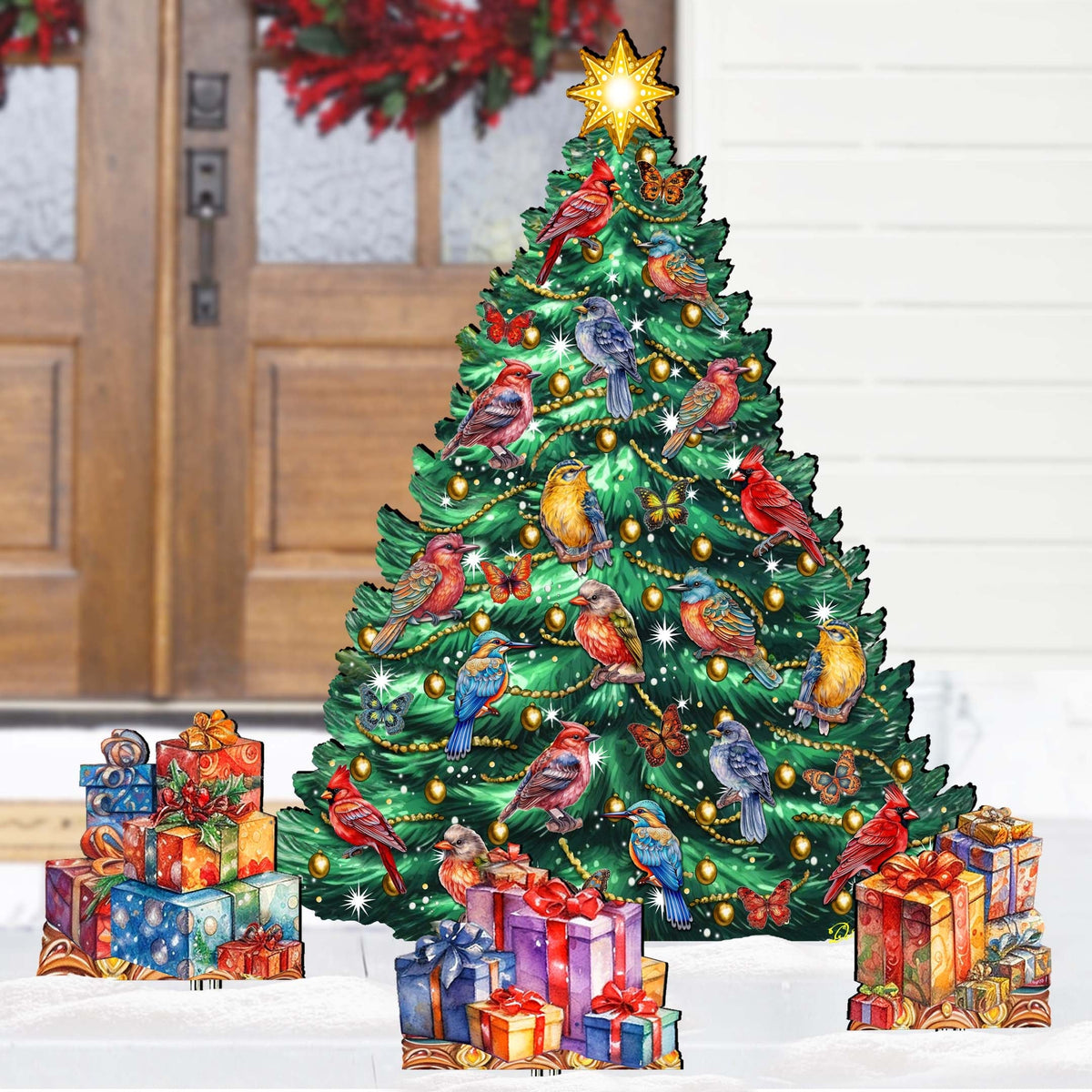 Christmas Birds-Themed Christmas Tree Set Outdoor Indoor Decor Wooden Christmas Decoration by G. Debrekht Christmas Decor