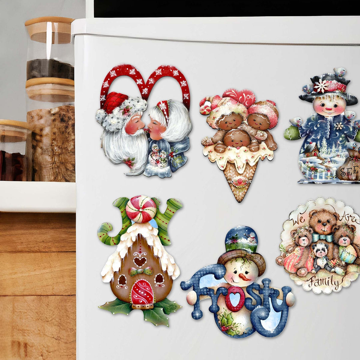 Merry Christmas Decorative Eco Wood Magnets Set of 6 by Jamie Mills-Price - Christmas Decor