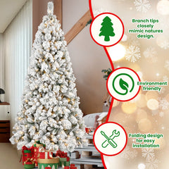 7FT Flocked Christmas Tree with 450 Warm White LED Lights - Snowy Finish