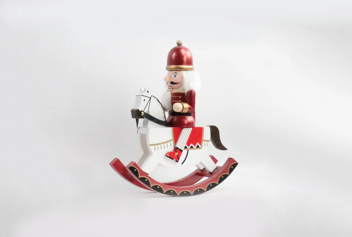 Red Crowned Rider on Rocking Horse Christmas Wooden Nutcracker 11 in