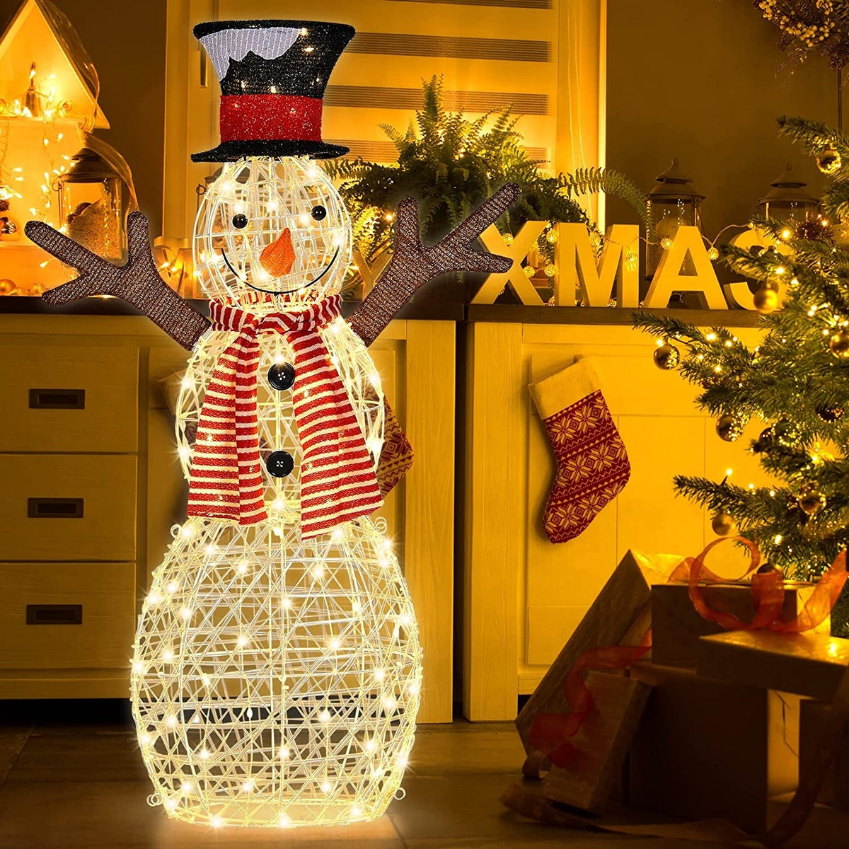 Indoor/Outdoor Christmas Lighted Snowman Decorations with Pre-Lit 80 Lights