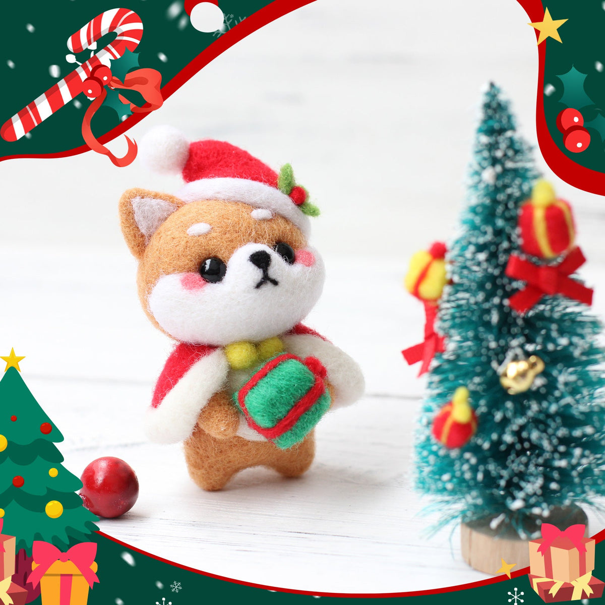 Santa Shiba Inu Cat and Bunny Christmas Needle Felting Kit by Wizardi F07N8-Z-06