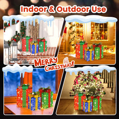 3 PCS Christmas Lighted Gift Boxes Set Decoration with 52 Pre-lit LED Lights