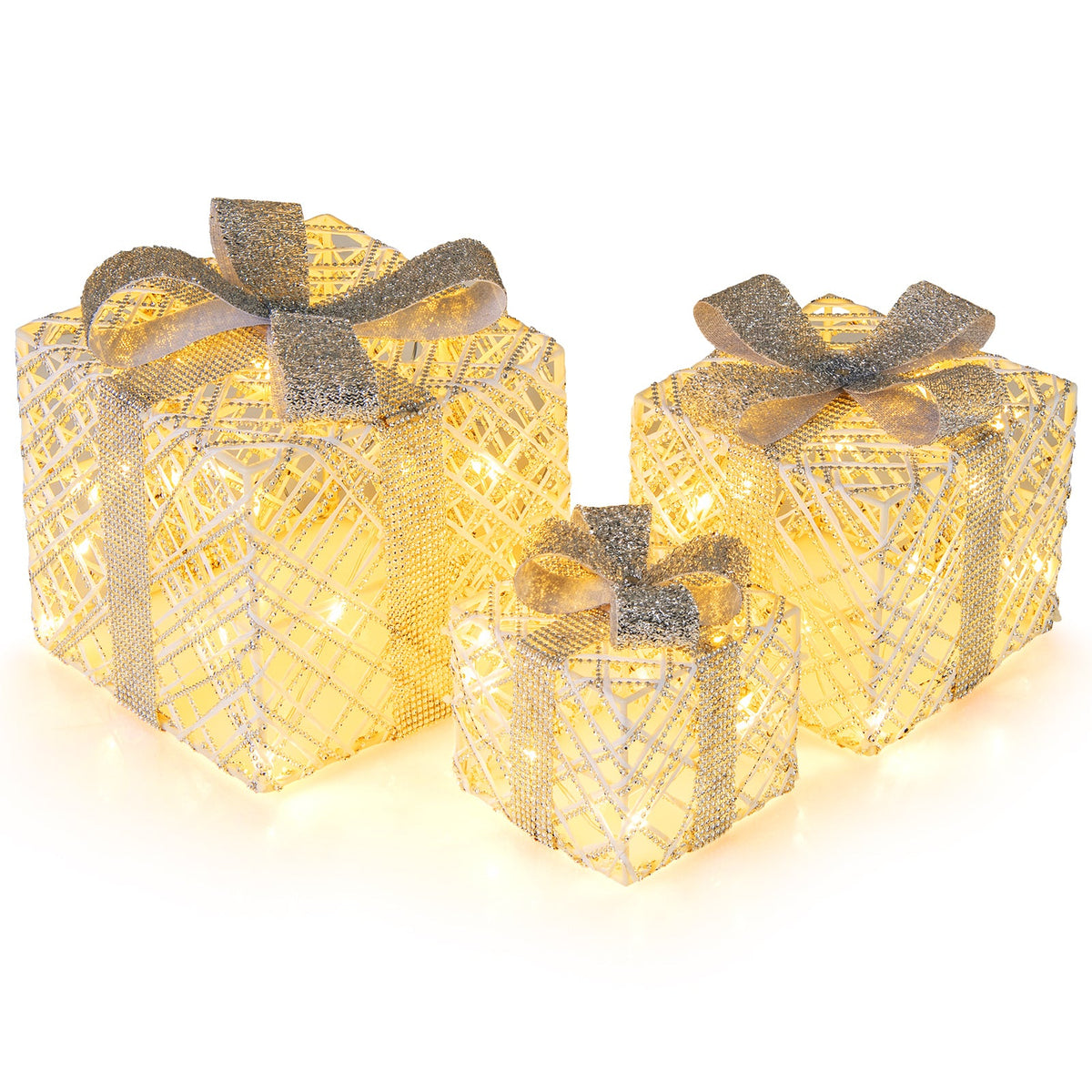 3 Pack Christmas Lighted Gift Box with 50 LED Lights and Detachable Bows