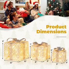 3 Pack Christmas Lighted Gift Box with 50 LED Lights and Detachable Bows