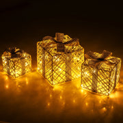 3 Pack Christmas Lighted Gift Box with 50 LED Lights and Detachable Bows