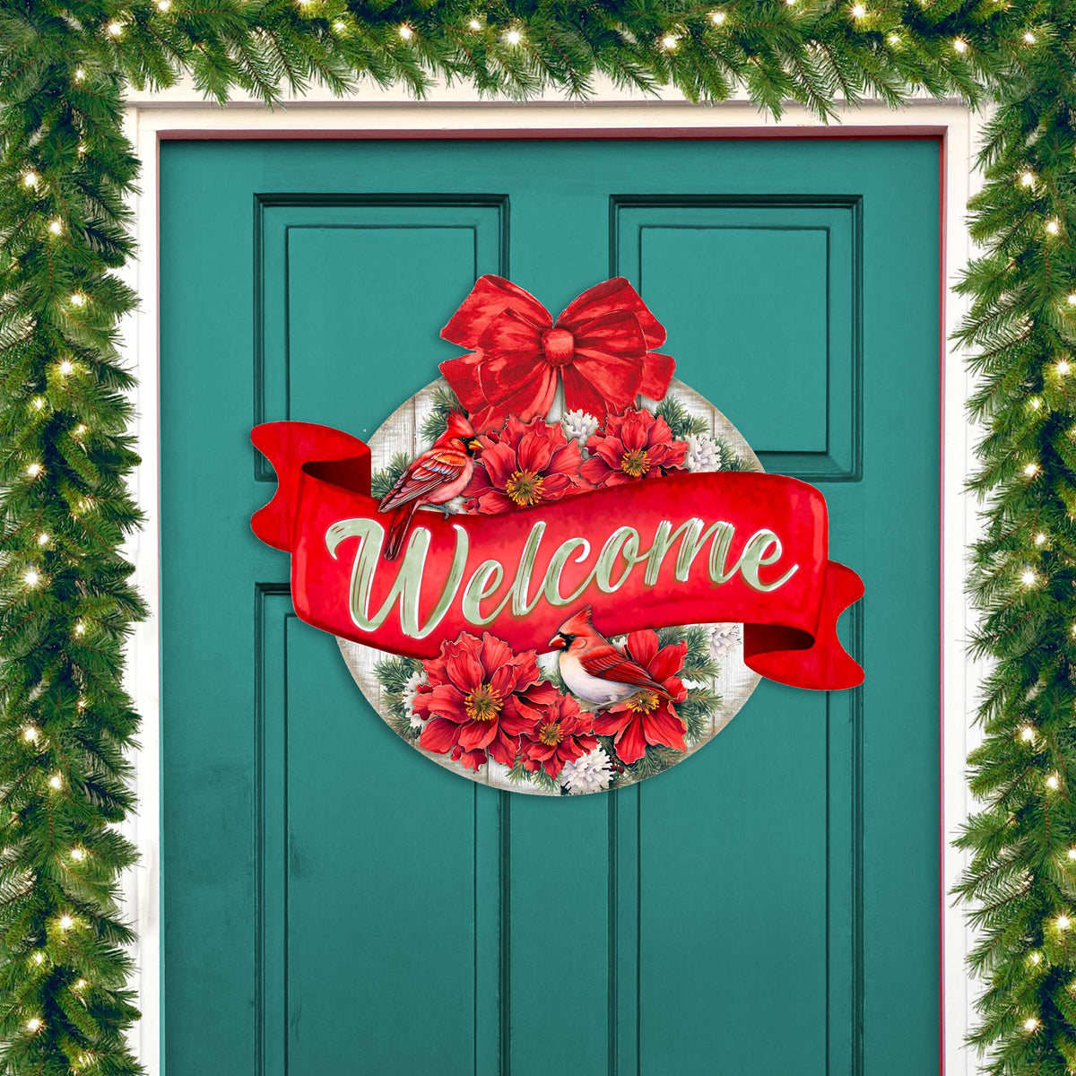 Christmas Wreath Welcome Sign Front door welcome sign Main entrance banner Welcome sign - Wooden front porch decor
