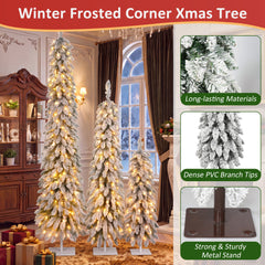 Snow Flocked Pre-Lit Pencil Christmas Tree with Warm LED Lights - White