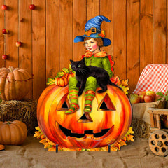 Boy on Pumpkin Freestanding  Decor - Halloween Yard Decor by G. Debrekht - Halloween Decor- 8652795F