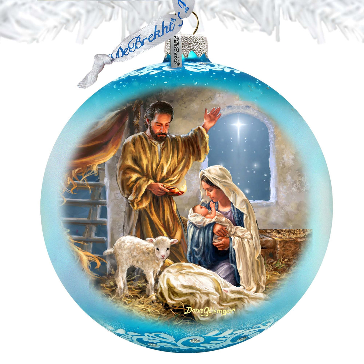 A Child is Born - Nativity Scene Large Glass Ornament by Art by D. Gelsinger- Nativity Holiday Decor - 73951