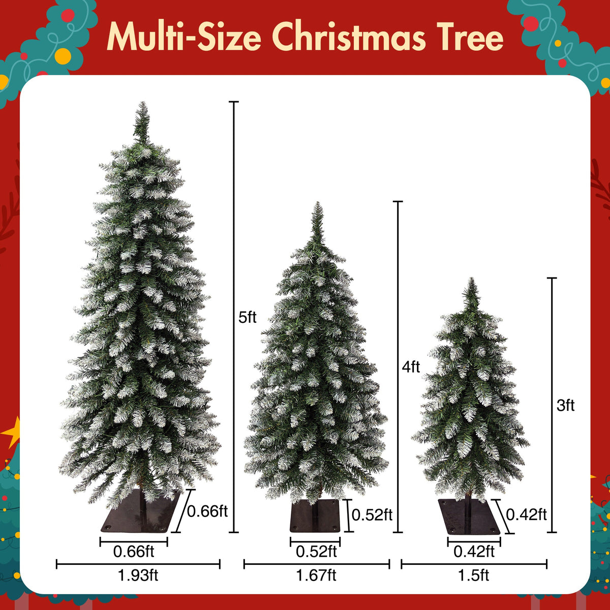 Pre-Lit Snow Flocked Pencil Christmas Tree Set - White (3-Pack)