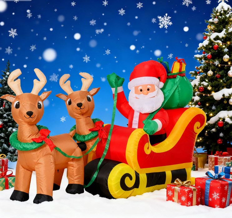 Outdoor Inflatable Santa Claus Decoration with LED Lights - Christmas