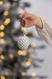 White Glass Christmas Ball Ornaments with Elegant Hanging Design - Set of 6